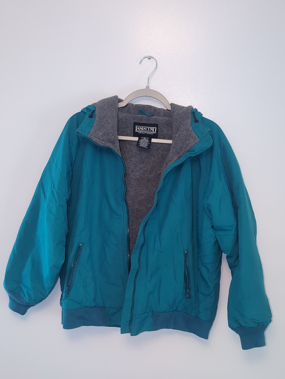 Lands' End Teal Hooded Womens Insulated Puffer Jacket